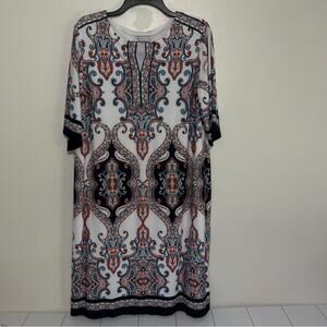 Sandra Darren Paisley Sheath Dress 14W Keyhole 3/4 Sleeve